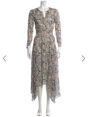 Maje Cream Floral Handkerchief-Hem Midi Dress
